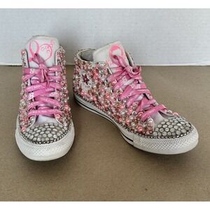 CONVERSE Chuck Taylor Pink Bedazzled High Tops Breast Cancer Survivor Size 8